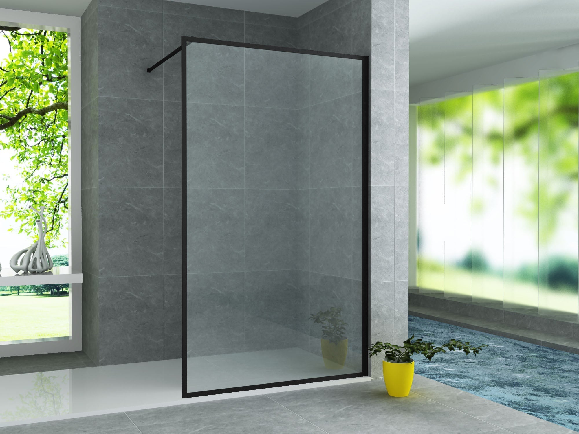 Douchewand Inloopdouche met kader mat zwart 140 x 200