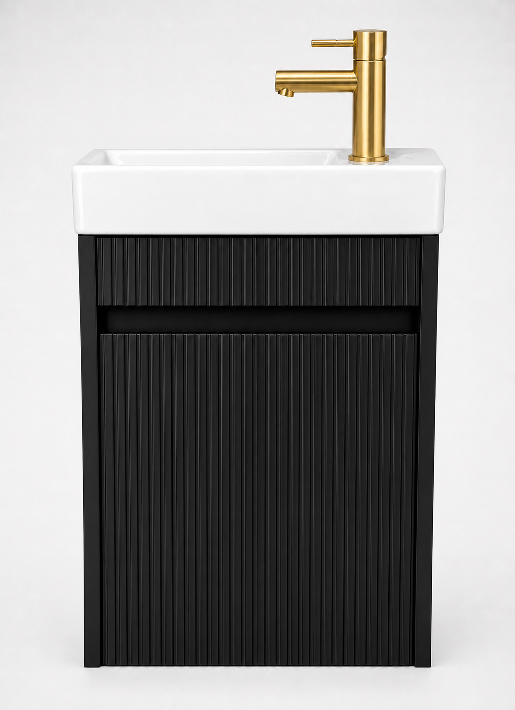 Toilet meubelset Mat zwart geribbeld incl. kraan goud, sifon en popup goud 40 x 22,5 x 63 (b x d x h)