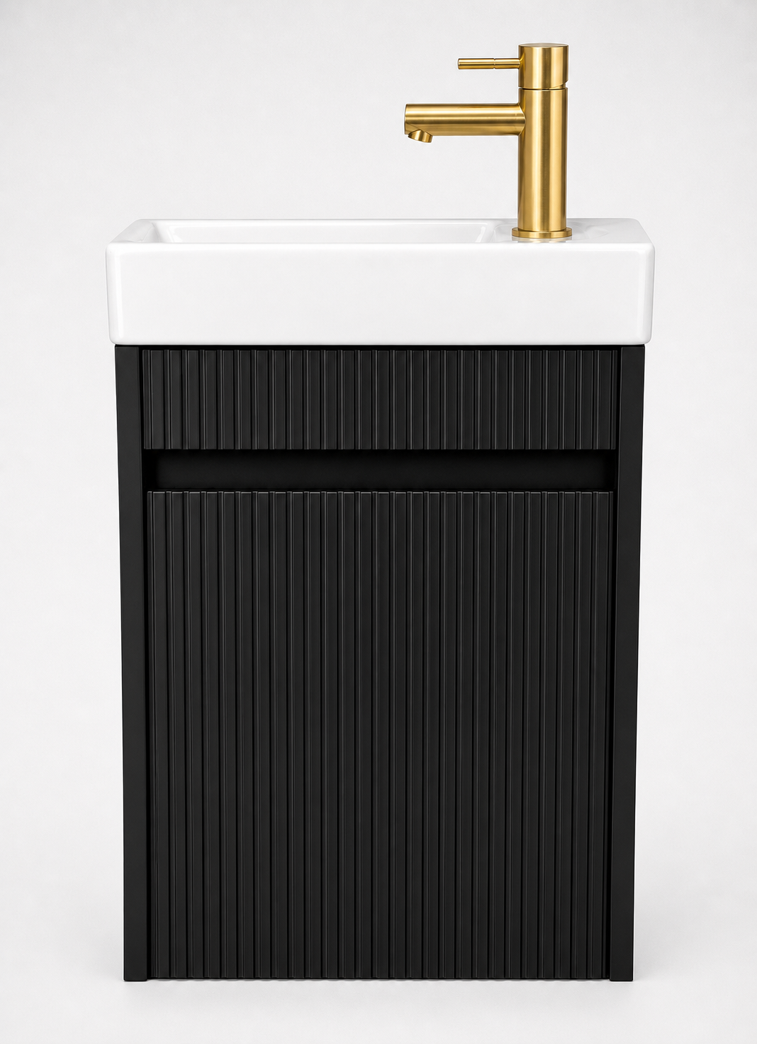 Toilet meubelset Mat zwart geribbeld incl. kraan goud, sifon en popup goud 40 x 22,5 x 63 (b x d x h)