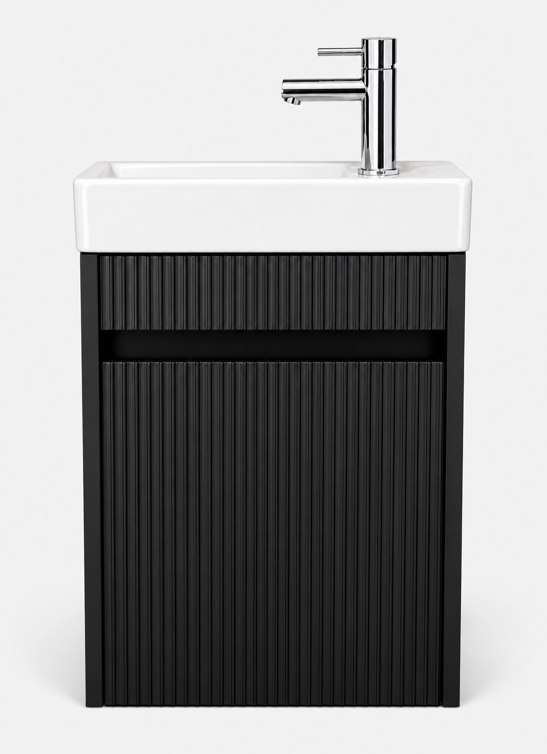 Toilet meubelset Mat zwart geribbeld incl. Chrome kraan, sifon en Chrome popup 40 x 22,5 x 63 (b x d x h)