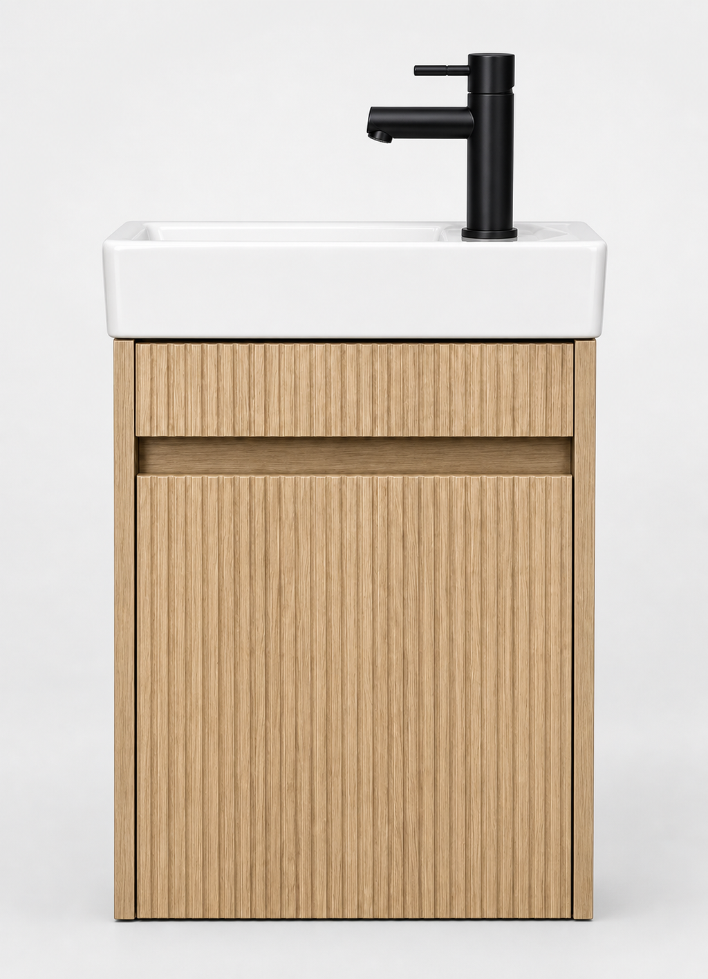 Toilet meubelset Eikgrijs geribbeld incl. zwarte kraan, sifon en zwarte popup 40 x 22,5 x 63 (b x d x h)