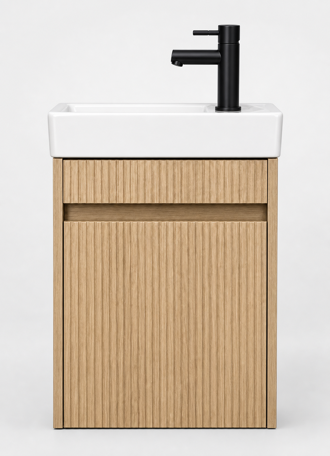 Toilet meubelset Eikgrijs geribbeld incl. zwarte kraan, sifon en zwarte popup 40 x 22,5 x 63 (b x d x h)