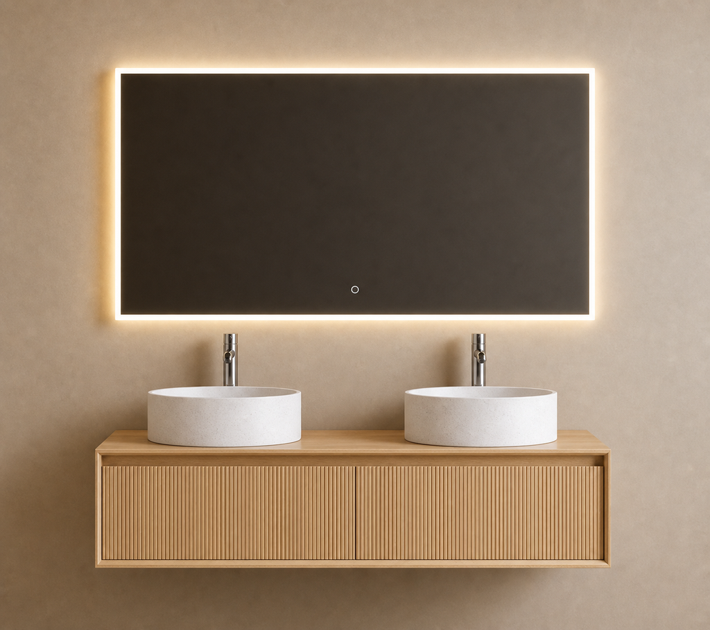 Badkamer Meubelset 120 x 50 x 30 incl. twee lavabo's 39,5 x 39,5 x 12