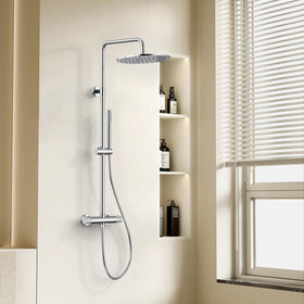 STRIA REGENDOUCHESET - THERMOSTATISCH - COOL TOUCH - HOOFDDOUCHE 30 CM - OPBOUW - KNOPPEN MET VERFIJNDE RIBBELSTRUCTUUR - CHROOM