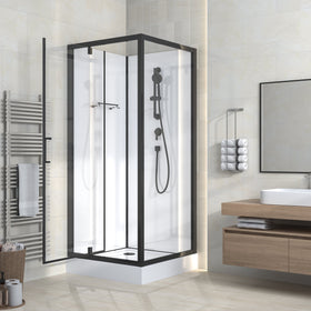 RIMO COMPLETE DOUCHECABINE MET DRAAIDEUR - OMKEERBAAR - 80X215X80 CM - MAT ZWART - HELDER GLAS
