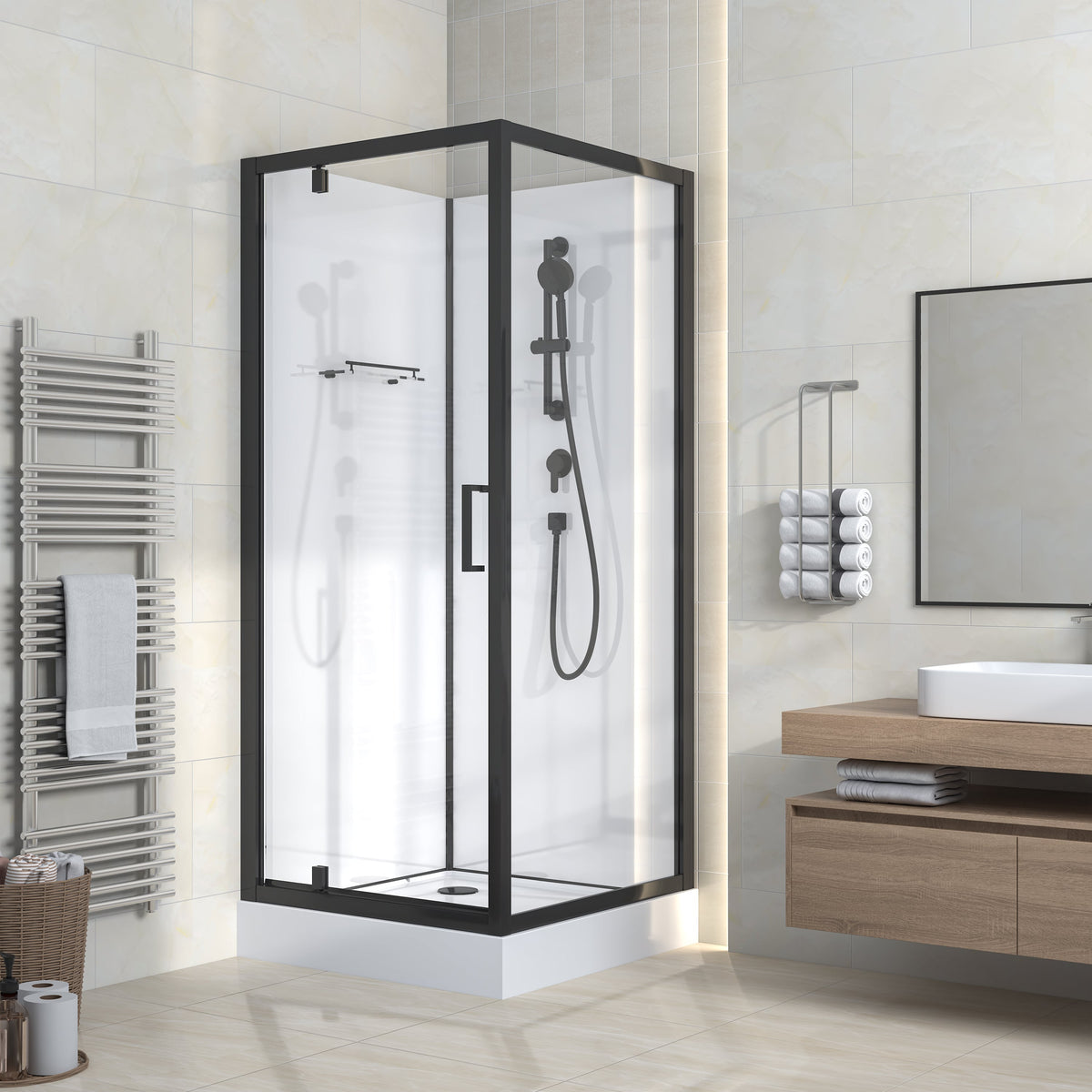 RIMO COMPLETE DOUCHECABINE MET DRAAIDEUR - OMKEERBAAR - - - HELDER GLAS
