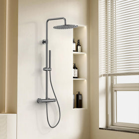 STRIA REGENDOUCHESET - THERMOSTATISCH - COOL TOUCH - HOOFDDOUCHE 30 CM - OPBOUW - KNOPPEN MET VERFIJNDE RIBBELSTRUCTUUR - GUNMETAL (PVD)