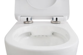 ALONI ECO HANGTOILET - RANDLOOS - MET ZITTING - DUROPLAST - SOFT CLOSE - QUICK RELEASE - COMPACT 49 CM - 36X36X49 CM - GLANZEND WIT