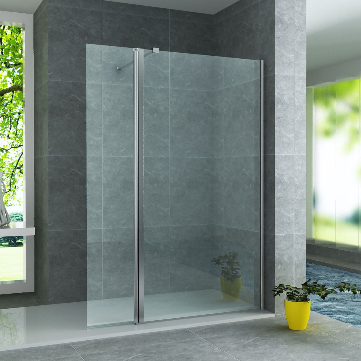 ALONI ZIJWAND MET VERBINDINGSPROFIEL VOOR INLOOPDOUCHE - DRAAIBAAR - - - HELDER GLAS