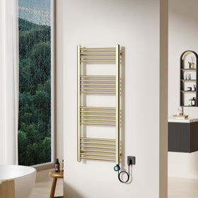 BELRAD ELEKTRISCHE HANDDOEKDROGER - MET DIGITALE, PROGRAMEERBARE THERMOSTAAT - SMART WIFI - AANSLUITING RECHTS - 700W - 1200X500 MM - GEBORSTELD GOUD