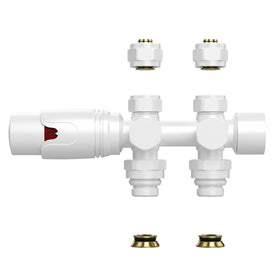 BELRAD RADIATORKRAAN - DESIGN - THERMOSTATISCH - MIDDENAANSLUITING - MUUR-EN VLOERAANSLUITING - GLANZEND WIT