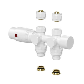 BELRAD RADIATORKRAAN - DESIGN - THERMOSTATISCH - MIDDENAANSLUITING - MUUR-EN VLOERAANSLUITING - GLANZEND WIT