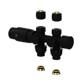 BELRAD RADIATORKRAAN - DESIGN - THERMOSTATISCH - MIDDENAANSLUITING - MUUR-EN VLOERAANSLUITING - MAT ZWART