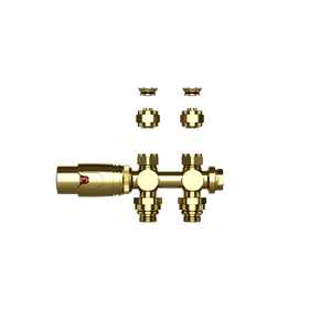 BELRAD RADIATORKRAAN - DESIGN - THERMOSTATISCH - MIDDENAANSLUITING - MUUR-EN VLOERAANSLUITING - GEBORSTELD GOUD