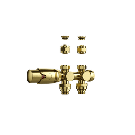 BELRAD RADIATORKRAAN - DESIGN - THERMOSTATISCH - MIDDENAANSLUITING - MUUR-EN VLOERAANSLUITING - GEBORSTELD GOUD