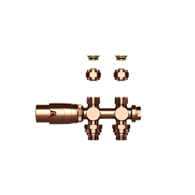 BELRAD RADIATORKRAAN - DESIGN - THERMOSTATISCH - MIDDENAANSLUITING - MUUR-EN VLOERAANSLUITING - GEBORSTELD KOPER