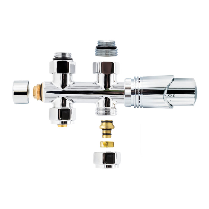 BELRAD RADIATORKRAAN - DESIGN - THERMOSTATISCH - MIDDENAANSLUITING - RECHT - VLOERAANSLUITING - CHROOM