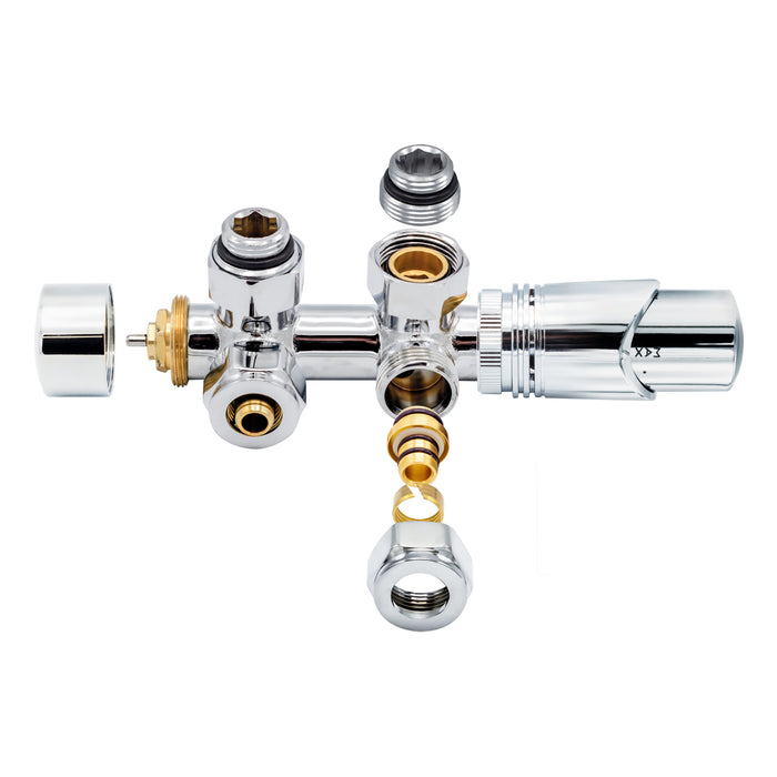 BELRAD RADIATORKRAAN - DESIGN - THERMOSTATISCH - MIDDENAANSLUITING - HAAKS - MUURAANSLUITING - CHROOM