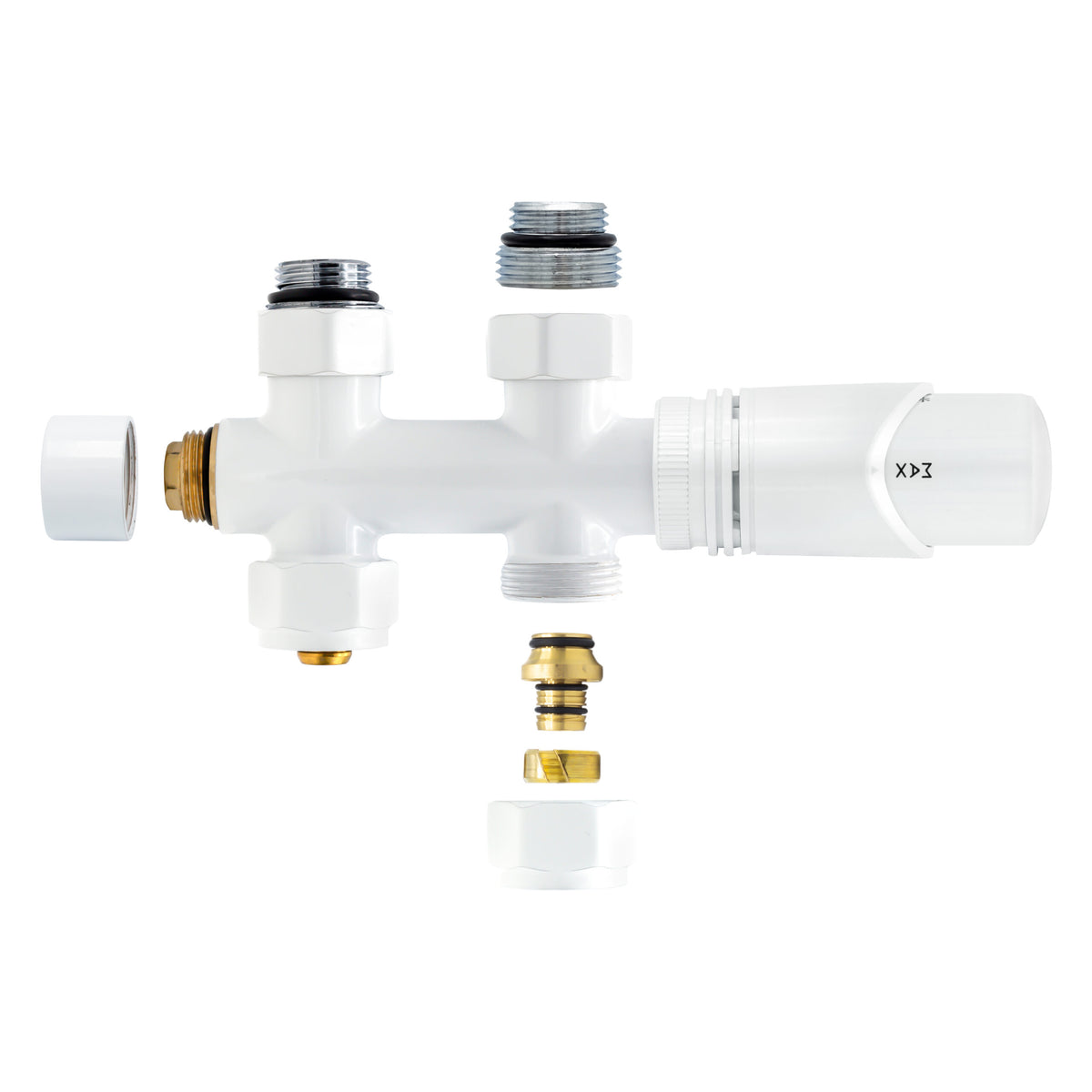 BELRAD RADIATORKRAAN - DESIGN - THERMOSTATISCH - MIDDENAANSLUITING - RECHT - VLOERAANSLUITING - GLANZEND WIT