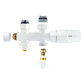 BELRAD RADIATORKRAAN - DESIGN - THERMOSTATISCH - MIDDENAANSLUITING - RECHT - VLOERAANSLUITING - GLANZEND WIT