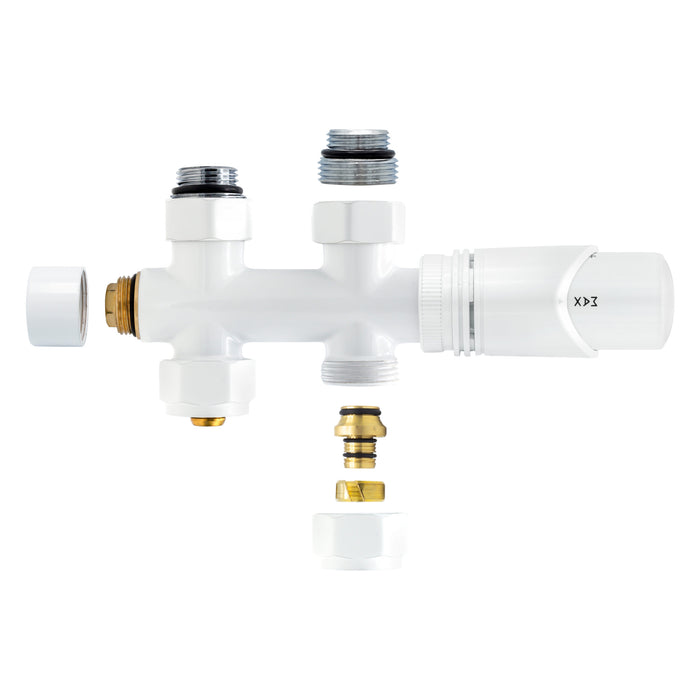 BELRAD RADIATORKRAAN - DESIGN - THERMOSTATISCH - MIDDENAANSLUITING - RECHT - VLOERAANSLUITING - GLANZEND WIT