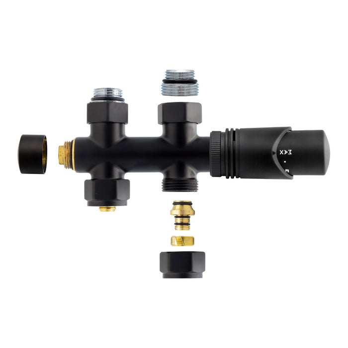 BELRAD RADIATORKRAAN - DESIGN - THERMOSTATISCH - MIDDENAANSLUITING - RECHT - VLOERAANSLUITING - MAT ZWART