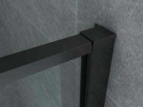 ALONI DOUCHECABINE - DRAAIDEUR EN ZIJWAND - 900 X 1400 X2000 MM - MAT ZWART - HELDER GLAS MET ZWART RASTER