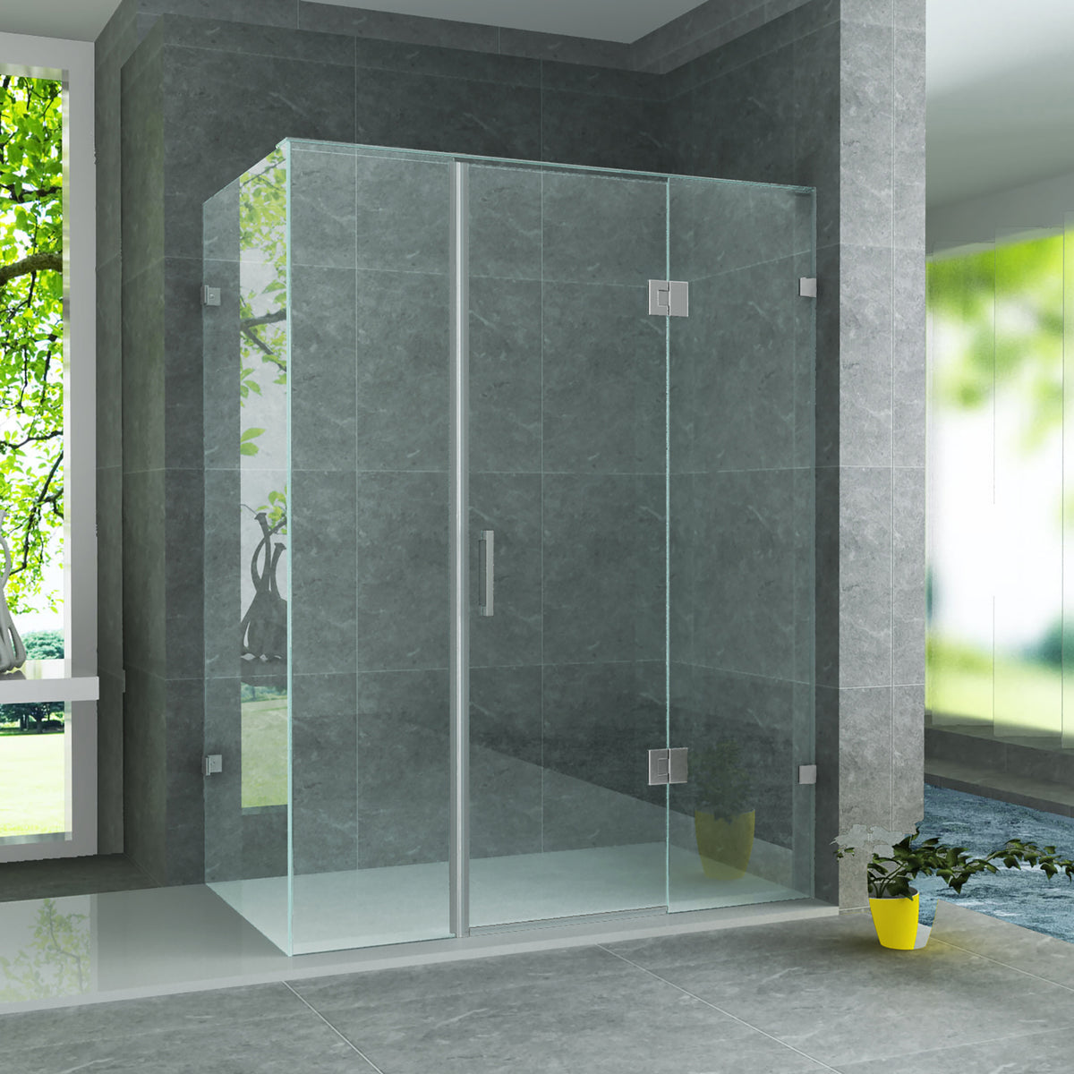 ALONI DOUCHECABINE - DRAAIDEUR, 2 VASTE WANDJES EN ZIJWAND - 900 X 1200 X 1950MM - CHROOM - HELDER GLAS