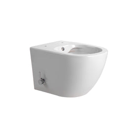 DARLO HANGTOILET MET BIDET - RANDLOOS - MET BIDETKRAAN KOUD EN WARM WATER - ZONDER ZITTING - COMPACT 49 CM - GLANZEND WIT