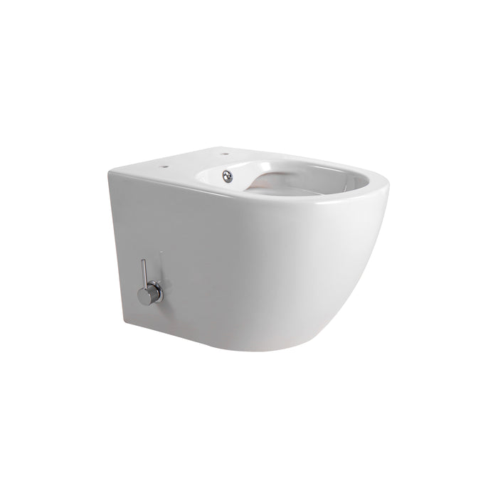 DARLO HANGTOILET MET BIDET - RANDLOOS - MET BIDETKRAAN KOUD EN WARM WATER - ZONDER ZITTING - COMPACT 49 CM - GLANZEND WIT