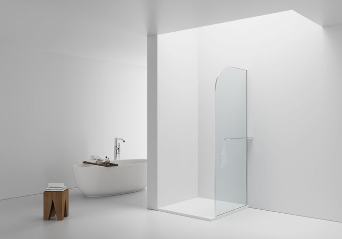 CURVY INLOOPDOUCHE MET HANDDOEKHOUDER - GEBOGEN - MET ANTI-KALKBEHANDELING - OMKEERBAAR - VEILIGHEIDSGLAS - - - HELDER GLAS