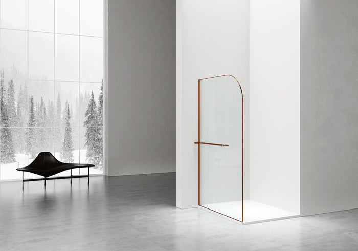 CURVY INLOOPDOUCHE MET HANDDOEKHOUDER - GEBOGEN - MET ANTI-KALKBEHANDELING - OMKEERBAAR - 8MM VEILIGHEIDSGLAS - 120X200CM - GEBORSTELD KOPER - GEBOGEN - HELDER GLAS