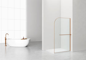 CURVY INLOOPDOUCHE MET HANDDOEKHOUDER - GEBOGEN - MET ANTI-KALKBEHANDELING - OMKEERBAAR - 8MM VEILIGHEIDSGLAS - 120X200CM - GEBORSTELD KOPER - GEBOGEN - HELDER GLAS