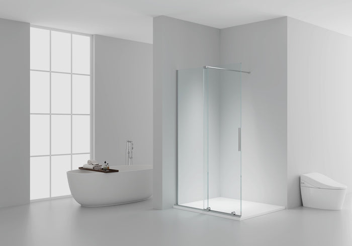 X-SLIDE INLOOPDOUCHE MET SCHUIFDEUR - SCHUIFDEUR VOOR NIS - MET ANTI-KALKBEHANDELING - OMKEERBAAR - 8MM VEILIGHEIDSGLAS - 120X200CM - CHROOM - HELDER GLAS