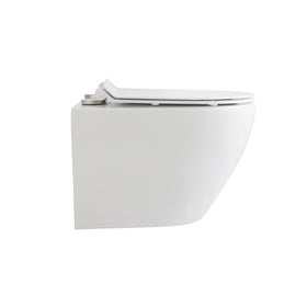 ALONI ECO HANGTOILET - RANDLOOS - MET ZITTING - DUROPLAST - SOFT CLOSE - QUICK RELEASE - COMPACT 49 CM - 36X36X49 CM - GLANZEND WIT