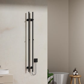 BELRAD ELEKTRISCHE STAAFHANDDOEKDROGER - DUBBEL - MET DIGITALE, PROGRAMEERBARE THERMOSTAAT - 120W - Ø2,5CM - 150X16,8X12,7 CM - MAT ZWART