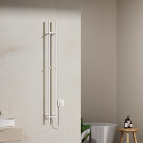 BELRAD ELEKTRISCHE STAAFHANDDOEKDROGER - DUBBEL - MET DIGITALE, PROGRAMEERBARE THERMOSTAAT - 120W - Ø2,5CM - 150X16,8X12,7 CM - GLANZEND WIT