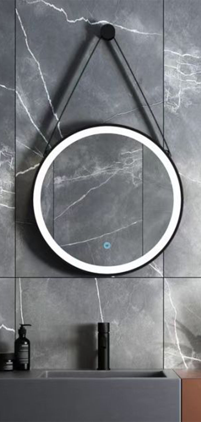 ALONI BELTIA SPIEGEL - MET LED VERLICHTING - ROND - MET LIJST - MET IMITATIE LEDEREN BAND EN HAAK - KLEURTEMPERATUUR LED 3500-6500K