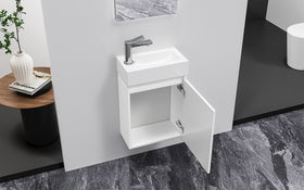 ALONI ZYRO TOILETMEUBELSET - COMPLEET - ONDERKAST MET 1 DEUR - GREEPLOOS - SOFT CLOSE - OMKEERBAAR - SPIEGEL - FONTEIN - 40,5X22,5 CM - GLANZEND WIT