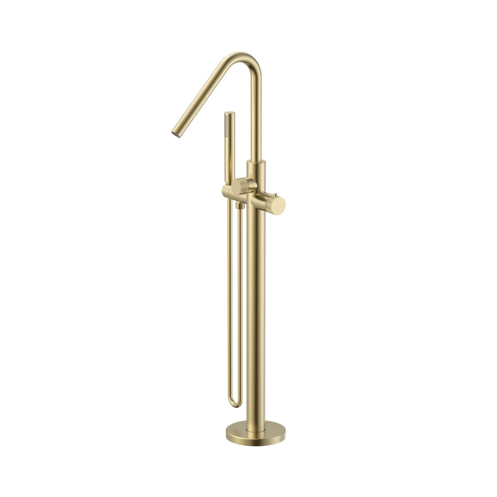 STRIA BADMENGKRAAN - VRIJSTAAND - THERMOSTATISCH - MET HANDDOUCHE EN DOUCHESLANG - KNOPPEN MET RIBBELSTRUCTUUR (PVD)