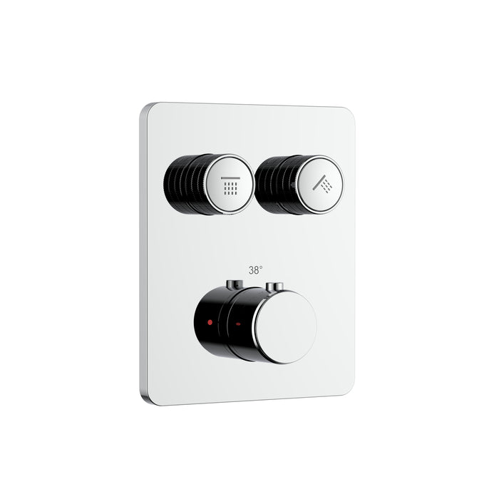 STRIA DOUCHEMENGKRAAN - 2 WEG - THERMOSTATISCH - DRUKNOPPEN MET VERFIJNDE RIBBELSTRUCTUUR - MET INBOUWBOX EN AFBOUWDEEL - RECHTHOEKIG