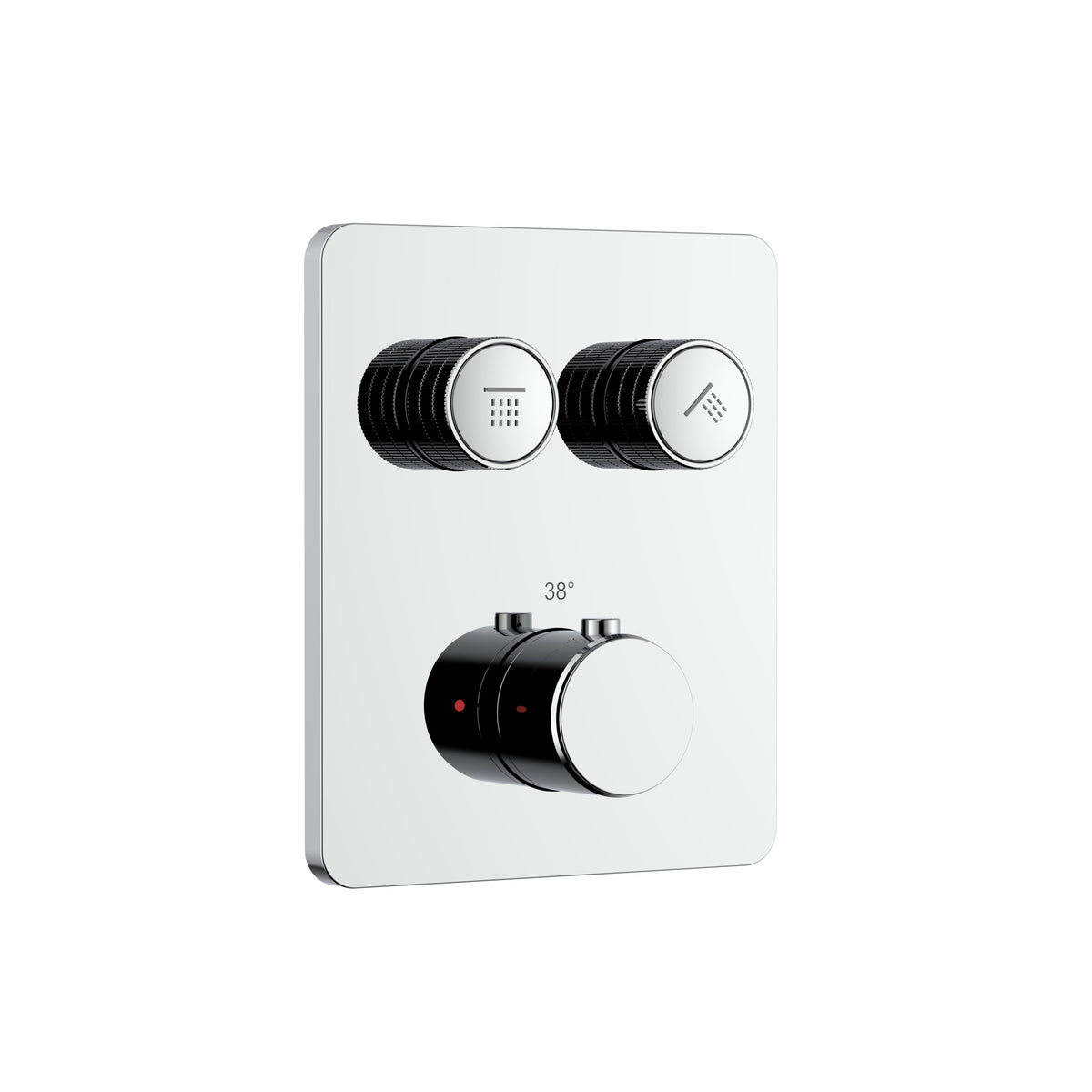 STRIA DOUCHEMENGKRAAN - 2 WEG - THERMOSTATISCH - DRUKNOPPEN MET VERFIJNDE RIBBELSTRUCTUUR - MET INBOUWBOX EN AFBOUWDEEL - RECHTHOEKIG