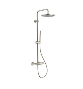 STRIA REGENDOUCHESET - THERMOSTATISCH - COOL TOUCH - HOOFDDOUCHE 30 CM - OPBOUW - KNOPPEN MET VERFIJNDE RIBBELSTRUCTUUR - GEBORSTELD RVS