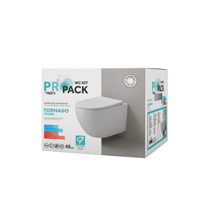 ALONI PRO HANGTOILET - TORNADO FLUSH - RANDLOOS - MET ZITTING - DUROPLAST - SOFT CLOSE - QUICK RELEASE - COMPACT