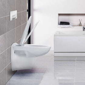 ALONI PRO HANGTOILET - RANDLOOS - MET ZITTING - THERMOPLAST (PP) - SOFT CLOSE - QUICK RELEASE - 35,5X41X54,5 CM - GLANZEND WIT