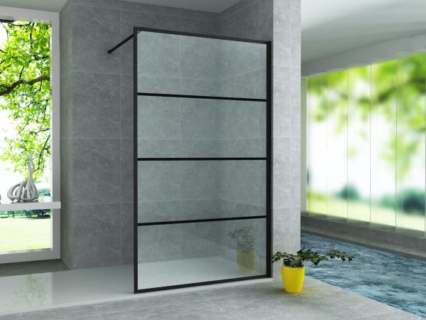 ALONI INLOOPDOUCHE MET RASTER DECOR - 1000 X 2000MM - MAT ZWART - HELDER GLAS