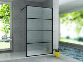 ALONI INLOOPDOUCHE MET RASTER DECOR - 1000 X 2000MM - MAT ZWART - HELDER GLAS