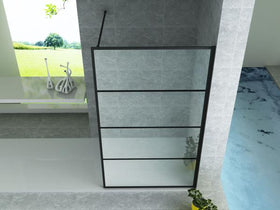 ALONI INLOOPDOUCHE MET RASTER DECOR - 1000 X 2000MM - MAT ZWART - HELDER GLAS