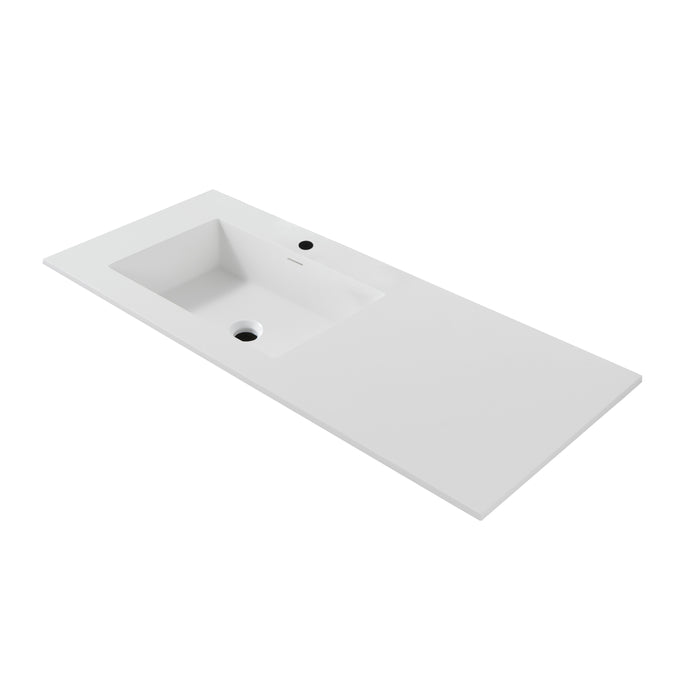 WONDA SQUARE SLIM WASTAFEL - 1 WASBAK LINKS - MET OVERLOOP - 1 KRAANGAT - KUNSTMARMER - 120X1,6X52,5 CM - MAT WIT